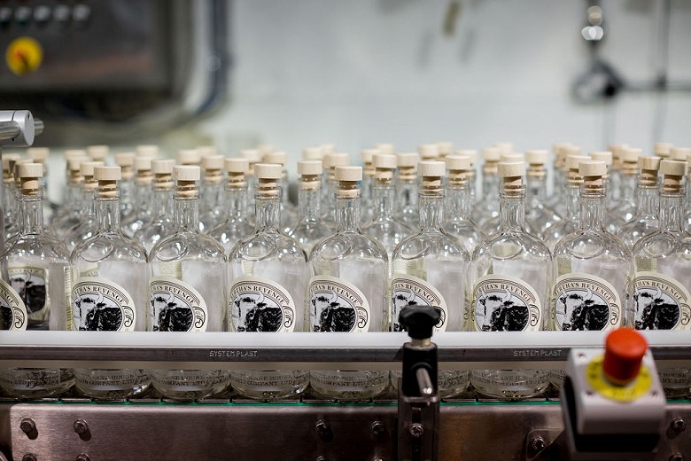 Bottles ready for bottling, Bertha's Revenge Gin