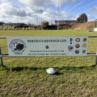 Bertha's Revenge Gin - pitchside sign sponsorship at Fermoy Rugby Club