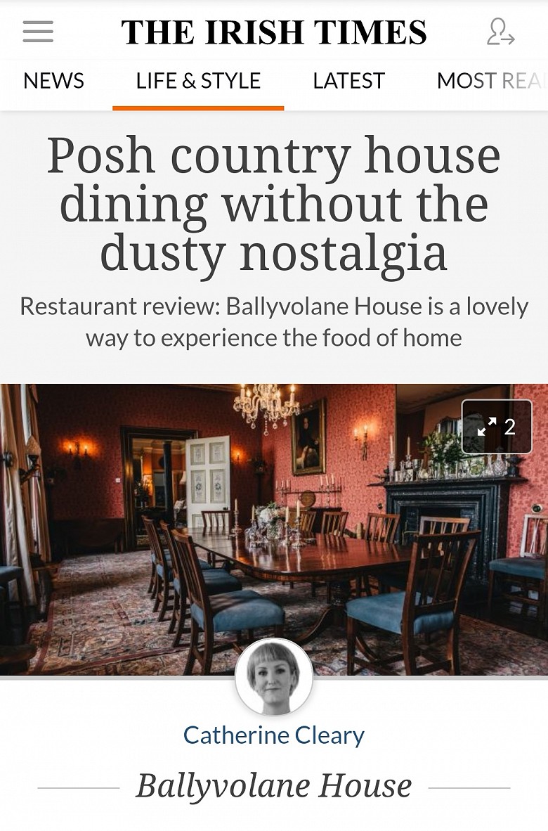 Irish Times Review by Catherine Cleary of Ballyvolane House